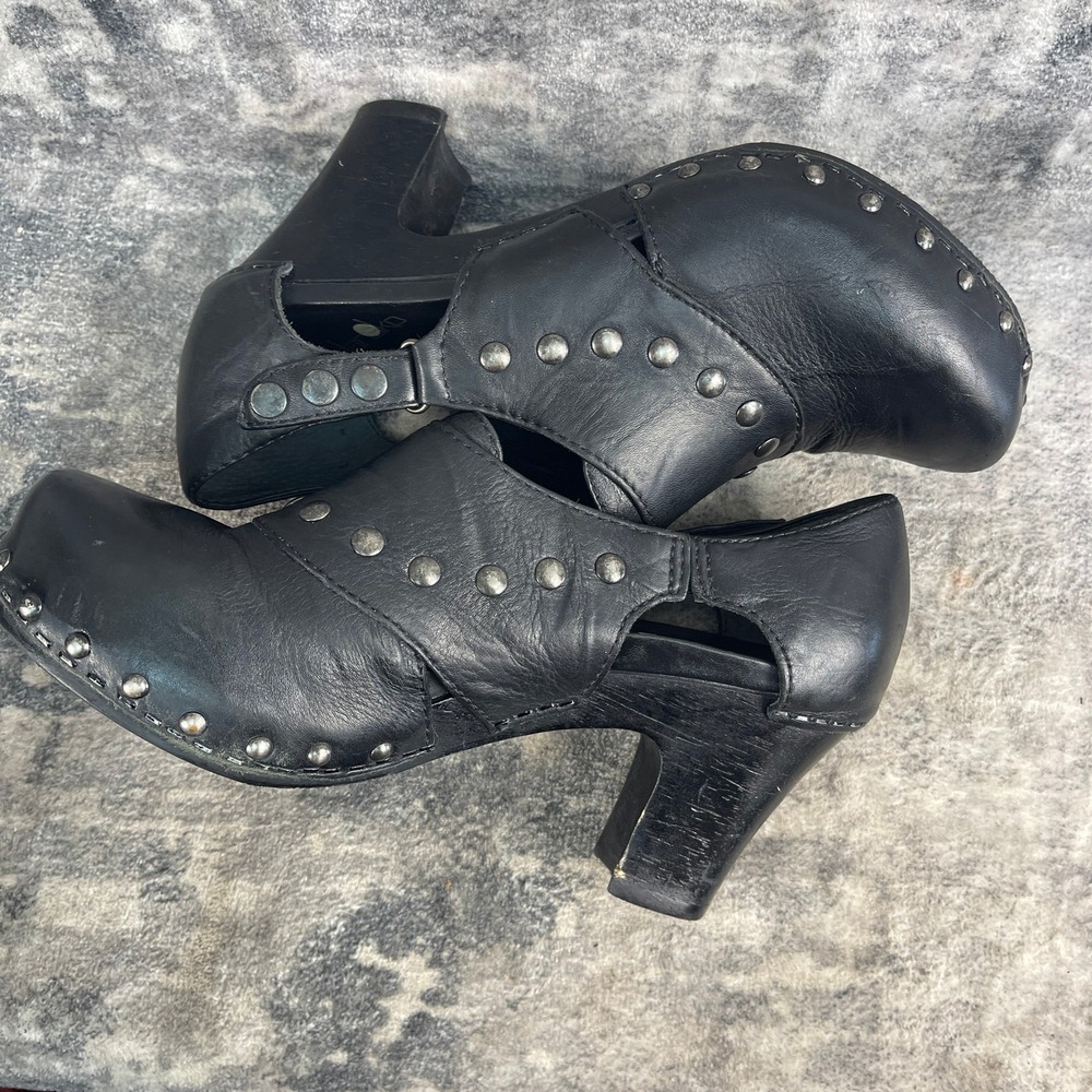 Dansko Womens 37 Ryder Clogs Black Leather Studded Western Block Heel Mules - Picture 13 of 13